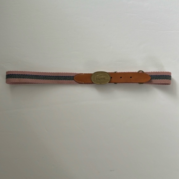 LACOSTE IZOD VTG SOLID BRASS LOGO BUCKLE ADJUSTABLE STRIPE WOOL BELT ENGLAND - Picture 3 of 4